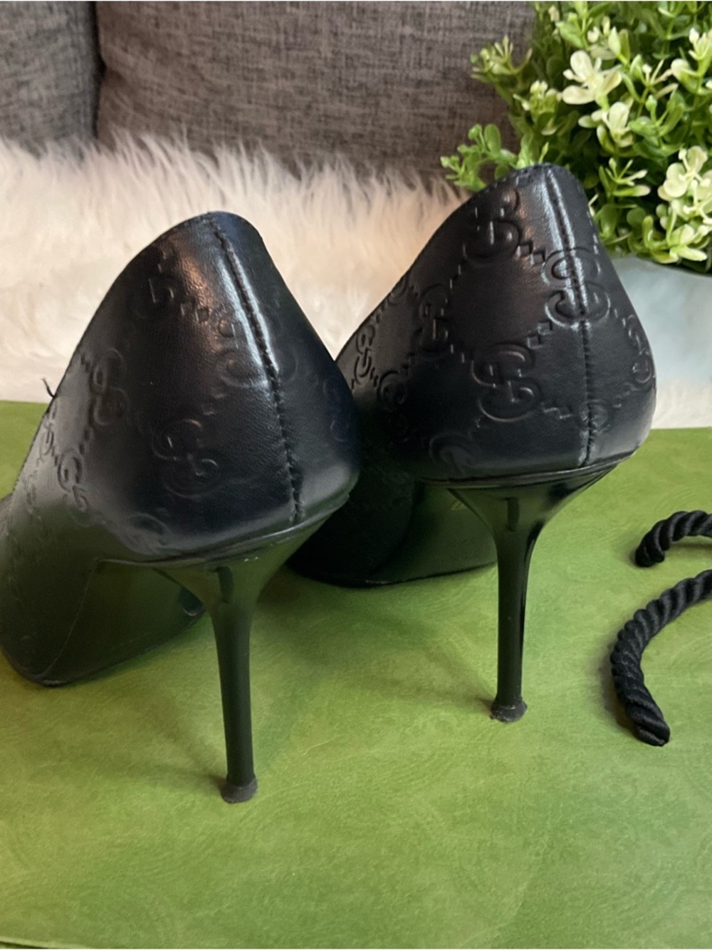 Gucci Black Guccissima Peep-Toe Heels - Picture 6 of 13